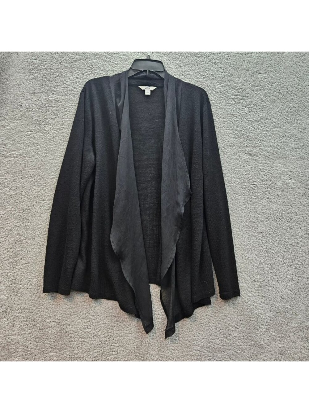 Croft & Barrow Black Open Front Cardigan XXL With Sheer Waterfall Lapel